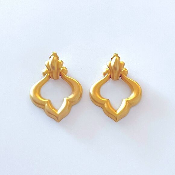 Vintage Matte Gold Door Knocker Earrings - Picture 1 of 5